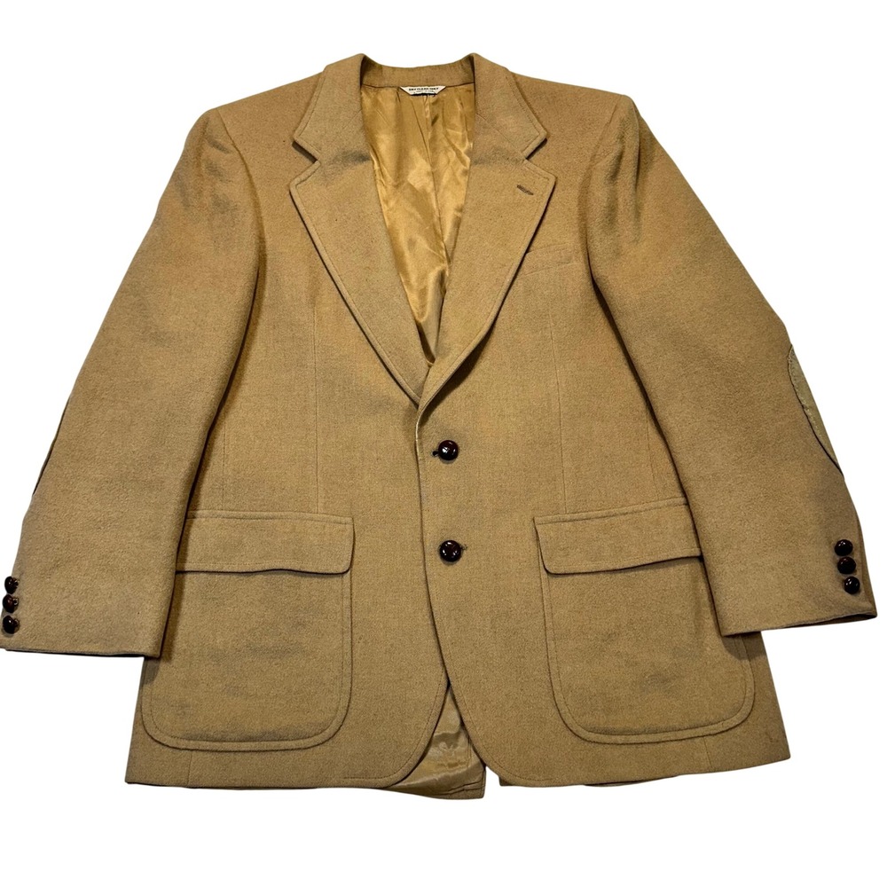 Unbranded Sport Coat Mens L Camel‎ Tan Vintage Academic Elbow Patch Blazer